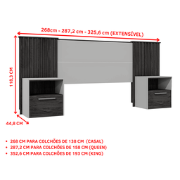 Cabeceira de Cama Extensível 2 Mesas com Gaveta Ripado 140/193 Lucius Casal Queen King Buriti/fendi - 5