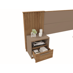 Cabeceira de Cama Extensível 2 Mesas com Gaveta Ripado 140/193 Lucius Casal Queen King Buriti/fendi - 3