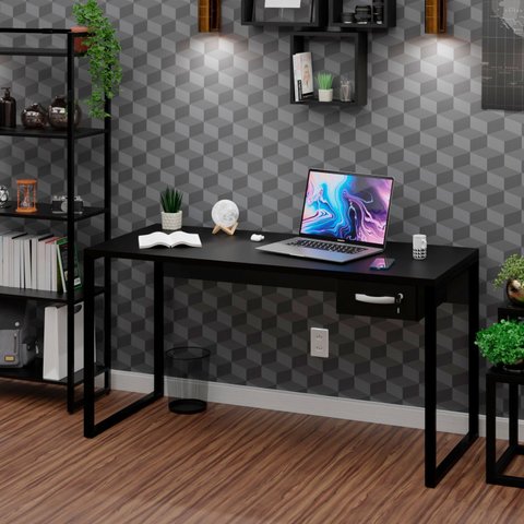 Escrivaninha Mesa Escritório Diretor com Gaveta 150cm Industrial Preto