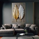 Ver imagem 1 de Quadro Decorativo Folhas Abstratas 3d Dourado Branco Sala Quarto Casa Escritório