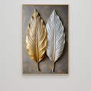 Ver imagem 3 de Quadro Decorativo Folhas Abstratas 3d Dourado Branco Sala Quarto Casa Escritório