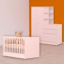 Ver imagem 1 de Conjunto Berço Mini Cama e Guarda Roupa C/ Cômoda Rosa