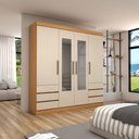 Ver imagem 1 de Guarda-roupa Casal Romenia Slim 4 Portas 6 Gavetas Cinamomo/off White - Panorama Móveis