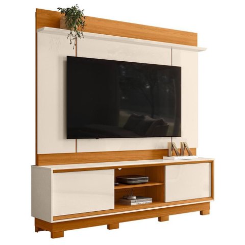 Estante Home Theater Siena Cinamomo/off White para Tv até 75” com Pés - Madetec