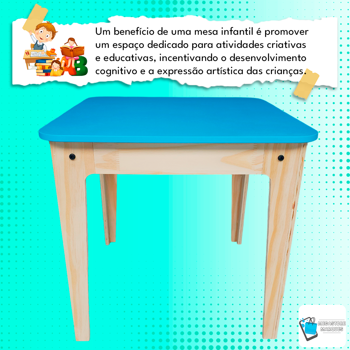 Mesa com Cadeira Infantil de Madeira Resitente Azul Suporta 90kg - 5