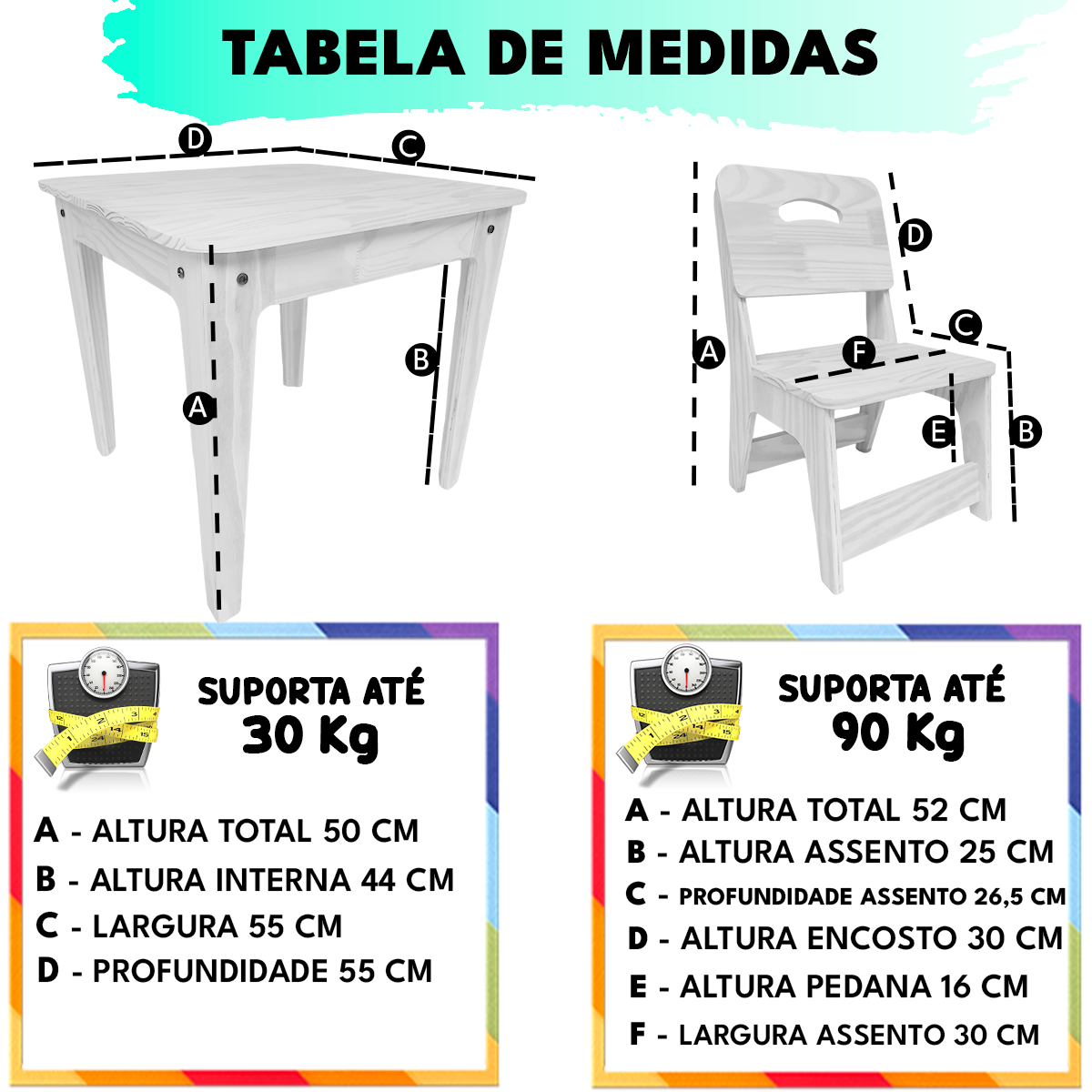 Mesa com Cadeira Infantil de Madeira Resitente Azul Suporta 90kg - 2