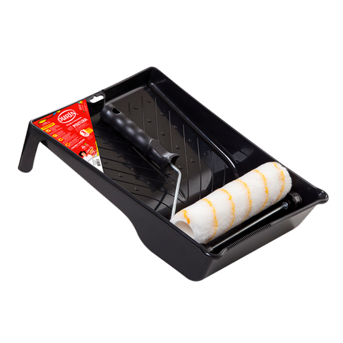Kit Pintura Basic 3 Peças Suporte, Rolo de Lã e Bandeja Grande Cor Preto Durín