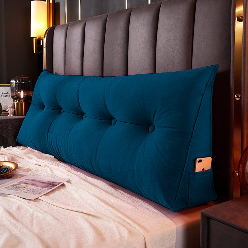 Almofada Para Cabeceira Encosto Apoio Lombar Spot 160cm com Porta Celular Suede - Desk Design Azul e - 3