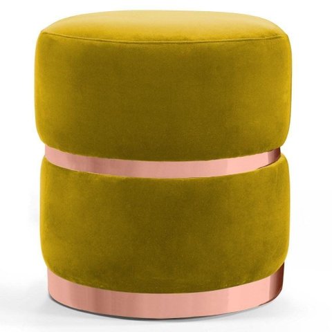 Puff Decorativo com Cinto e Aro Rosê Round B-279 Amarelo