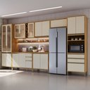 Ver imagem 1 de Armário de Cozinha com Balcão e Tampo 17 Portas 5 Gavetas Pérola 100% Mdf Vidro Reflecta Amêndoa/off