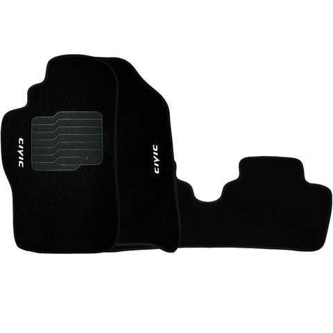 Jogo de Tapete Automotivo Carpete Civic 2001 À 2006 Soft Logo Bordado Preto 3 Peças S/m Soft Preto 3