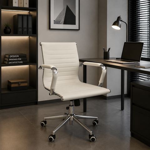 Cadeira Escritório Diretor Office Esteirinha Corino Branco