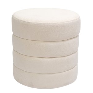 Puff Decorativo Redondo Mid Bouclê Off White - Casaepoltrona
