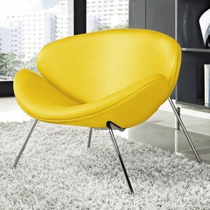 Poltrona Trevo Couro Sintético Amarelo Base Cromada Cor Amarelo