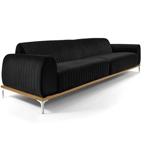 Sofá Molino 3 Lugares 210cm Pés Alumínio Veludo Preto - Nexta Casa
