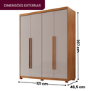 Ver imagem 4 de Guarda Roupa Solteiro 4 Portas 2 Gavetas com Pés MDF Veracruz Off White/Marromle