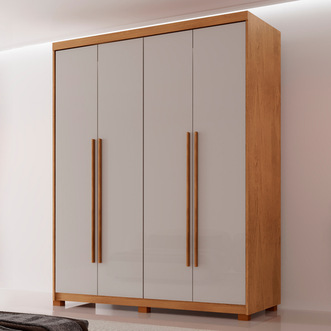 Guarda Roupa Solteiro 4 Portas 2 Gavetas com Pés MDF Veracruz Off White/Marromle