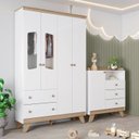 Ver imagem 1 de Conjunto Quarto de Bebê Guarda-Roupa + Cômoda com Nicho Decorativo Branco/Jequitibá HP Noah