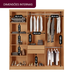 Guarda Roupa Casal 6 Portas 2 Gavetas MDF Veracruz  - 5