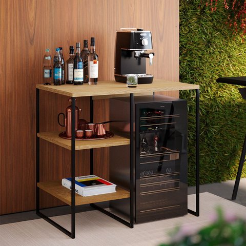Adega Aparador Industrial Bourbon 80cm 2 Prateleiras para Área Gourmet Home Bar Casa - Preto/freijó