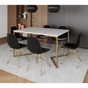Ver imagem 1 de Mesa Jantar Industrial Retangular 137X90Cm Branca Base V Com 6 Cadeiras Pretas Base Dou Cor: Branco