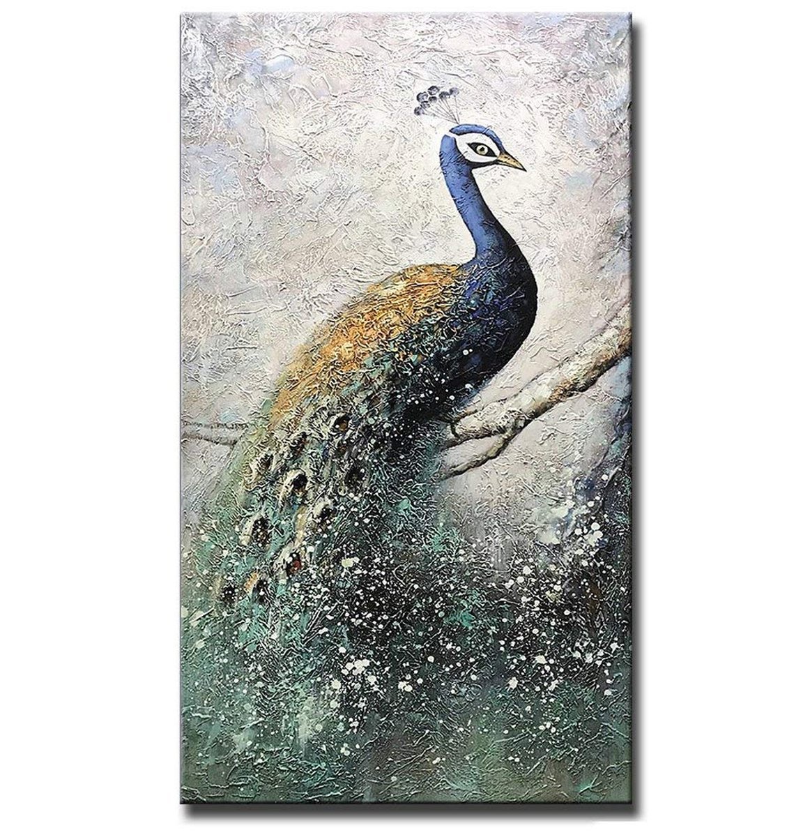 Quadro Pintura Tela azul emoldurado óleo Pavão 5346: 100cm (A) x 200cm (L) - 2