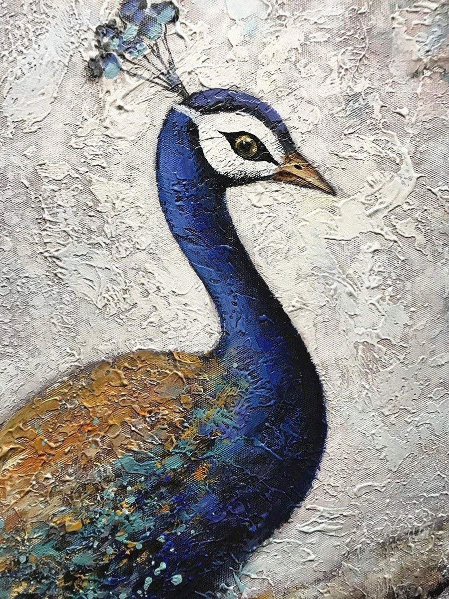 Quadro Pintura Tela azul emoldurado óleo Pavão 5346: 100cm (A) x 200cm (L) - 3