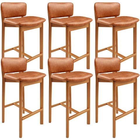 Kit 06 Banquetas Alta para Cozinha Sala de Jantar Bar Dara L02 Couríssimo Camel - Lyam Decor