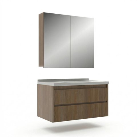 Conjunto de Banheiro Gabinete com Pia e Espelheira 2 Portas 2 Gavetas 82cm Multimóveis CR10173 Noce