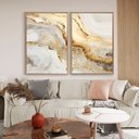 Ver imagem 1 de Quadro Decorativo Luxo Branco e Dourado em 2 Telas Canvas Tacolado Borda Infinita 80 X 120cm