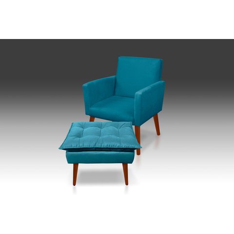 Kit Poltrona Nina com Puff Opala Suede Azul Tiffany - Pandora Decor - Casa da Poltrona