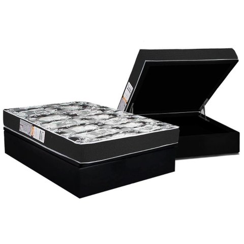 Conjunto Box Baú Casal: Colchão Espuma Luckspuma D28 Celebrity Black + Base Crc Suede Black(