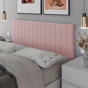 Cabeceira Suspensa Cama Box Solteiro Luna Suede 90x55:rosa
