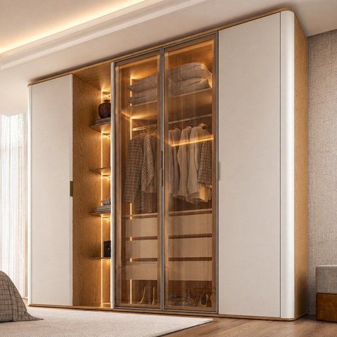 Guarda-Roupa Closet Casal com Portas de Vidro Reflecta com LED e Cantos Curvos 100%MDF