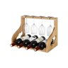 Adega Rack de Mesa e Bancada Para 4 Garrafas de Vinho e Suporte Porta 4 Taças Em Madeira Pinus - 1