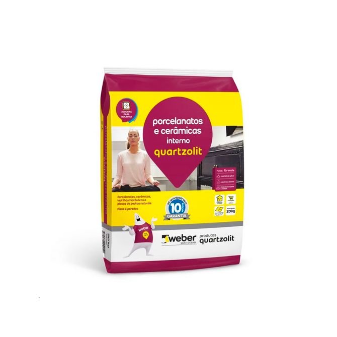 Argamassa Porcelanato e Ceramica Interno Cinza 20kg Quartzolit - 1
