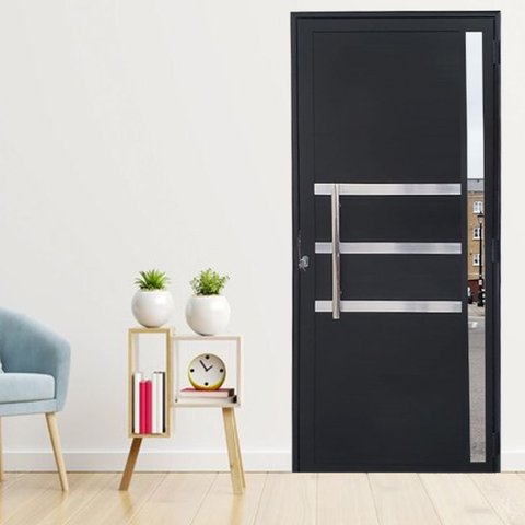 Porta Lambril de Alumínio 210 x 80cm com Friso e Visor Linha Veneza  Abertura Esquerda