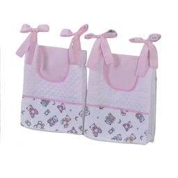 Porta Fralda Organizador Quarto de Bebê Menino Menina 2 Peças com Laço:urso Rosa - 2