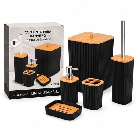 Conjunto Preto para Banheiro 5 Pecas Linha Istambul
