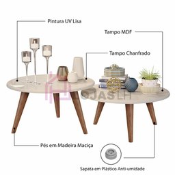 Conjunto de Mesas de Centro Pés Palito Isis Off White - 3
