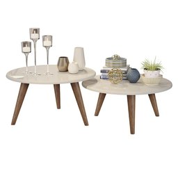 Conjunto de Mesas de Centro Pés Palito Isis Off White - 6
