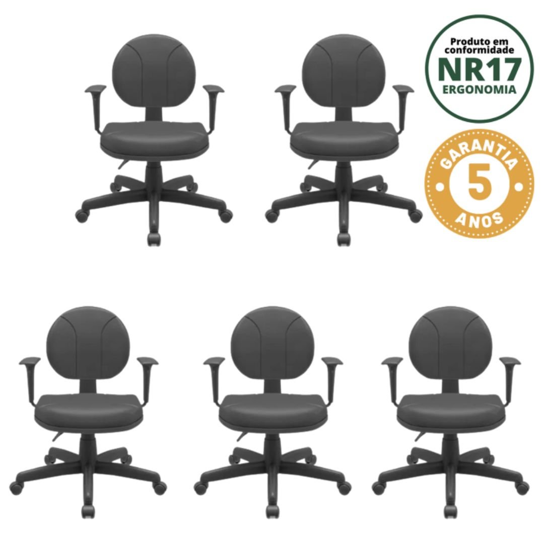 Kit 5 Cadeiras para Escritório Ergonômica Secretária Backsystem Operativa Nr17 