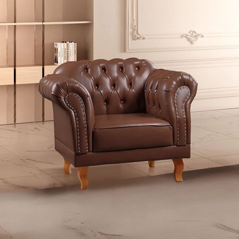 Poltrona Decorativa Corino Sintético Chesterfield Clássica Duque Yescasa Marrom