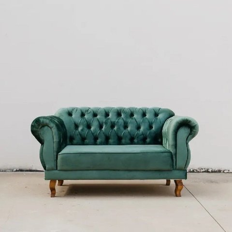 Sofá 2 Lugares Chesterfield Fixo em Veludo Elizabeth Yescasa Verde
