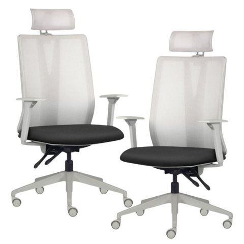 Kit 2 Cadeiras Escritório Giratória Presidente Flow F02 Base Cinza Crepe Preto - Lyam Decor