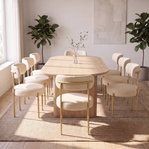 Cadeira Sala de Jantar Margara Kit 8 Base Aço Dourado Bouclê D03 - D'Rossi
