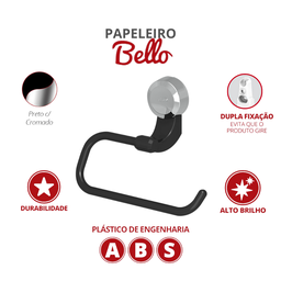 Papeleira Porta Papel Higiênico para Banheiro Linha Bello Cor Preto e Cromado Durín - 2