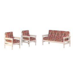 Sofá 3 Lugares e 2 Poltronas Madeira Maciça com Almofadas Branco - 2