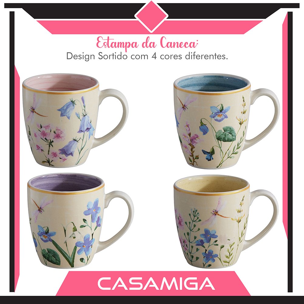 Conjunto 8 Canecas Chá Cerâmica 379ml Juliet Flor Colorido - 2