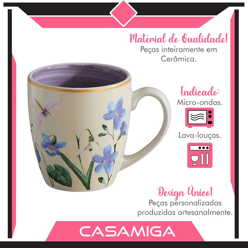 Conjunto 8 Canecas Chá Cerâmica 379ml Juliet Flor Colorido - 6